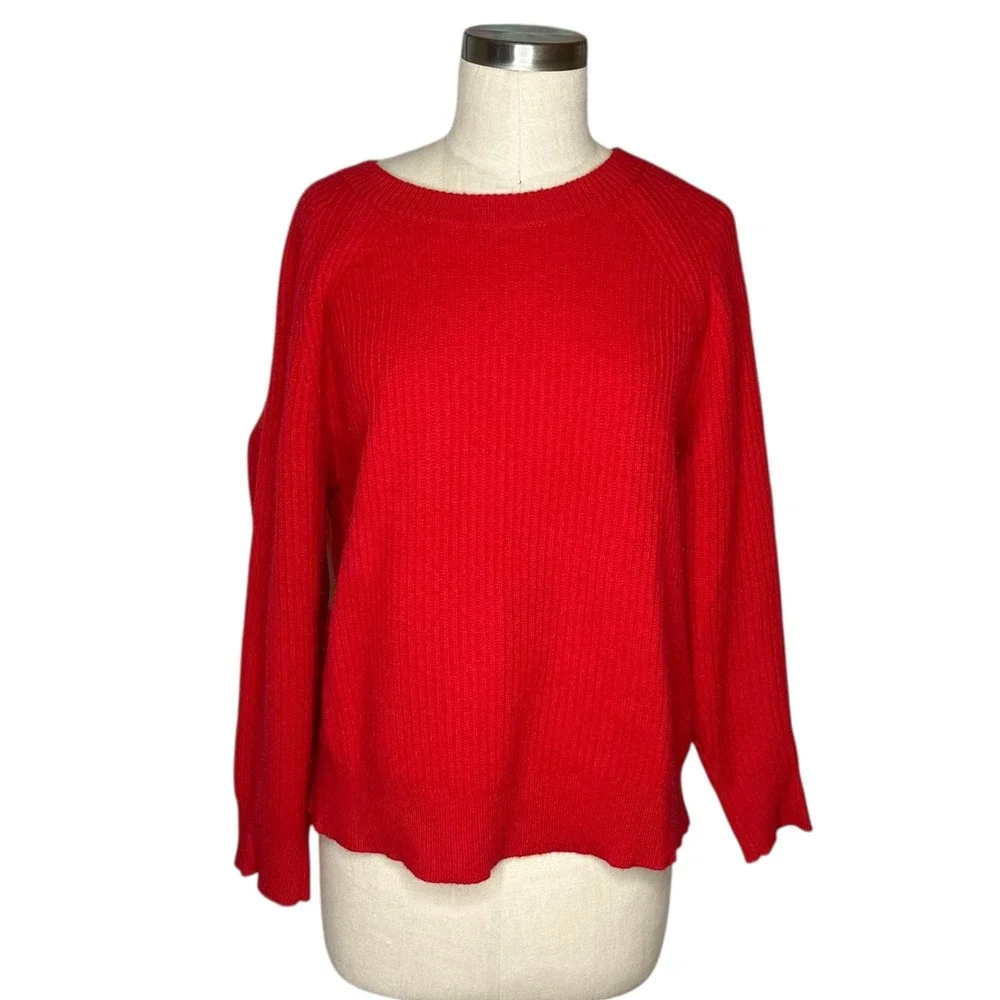 J. CREW Red 100% Cashmere Ribbed Crew Neck Sweater Size‎ Medium